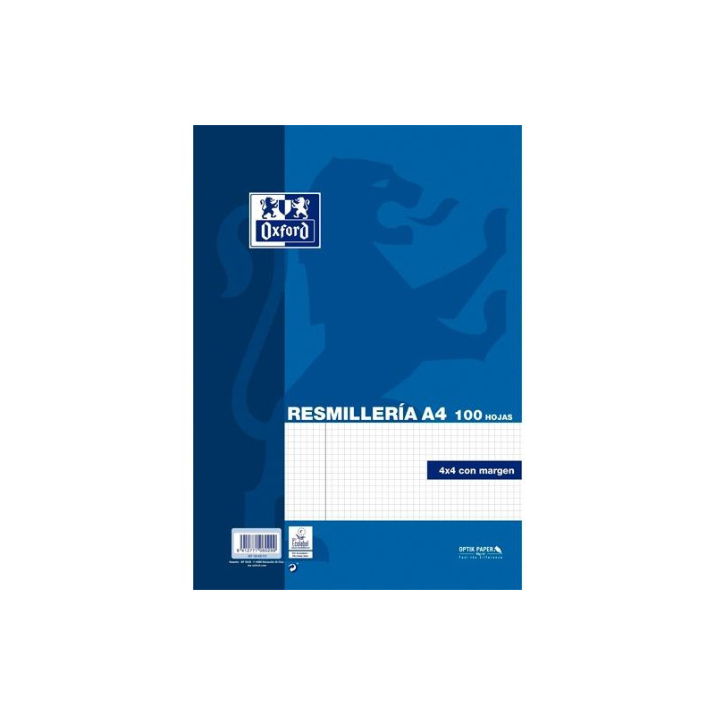 (400173747) OXFORD RECAMBIO CLASSIC 100H A4 SUELTAS 90GR 4X4MM C/MARGEN AZUL