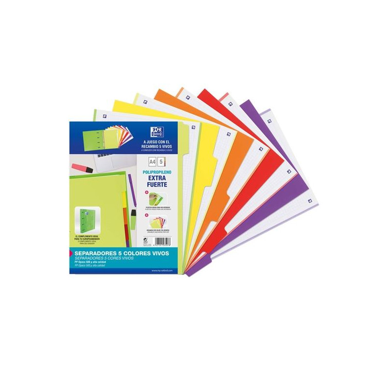 (400159037) OXFORD JUEGO SEPARADORES 5 POSICIONES PP 500 MICRAS A4 C/SURTIDOS VIVOS