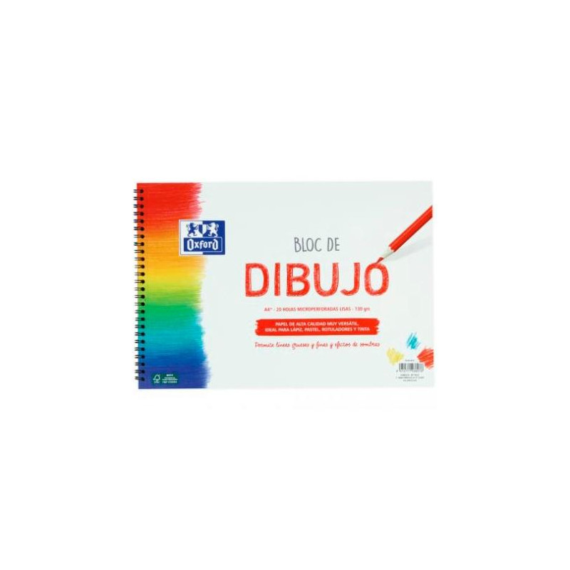 (400148232) OXFORD BLOC DIBUJO ESCOLAR T/ BLANDA ESPIRAL 20H 130GR A4+ LISO BLANCO