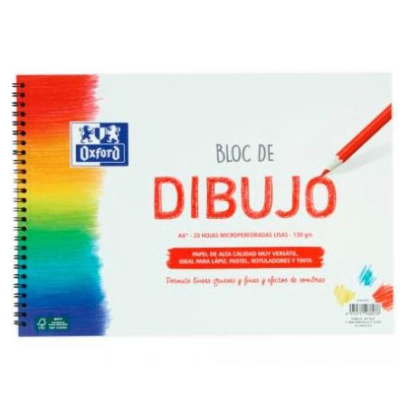 (400148232) OXFORD BLOC DIBUJO ESCOLAR T/ BLANDA ESPIRAL 20H 130GR A4+ LISO BLANCO