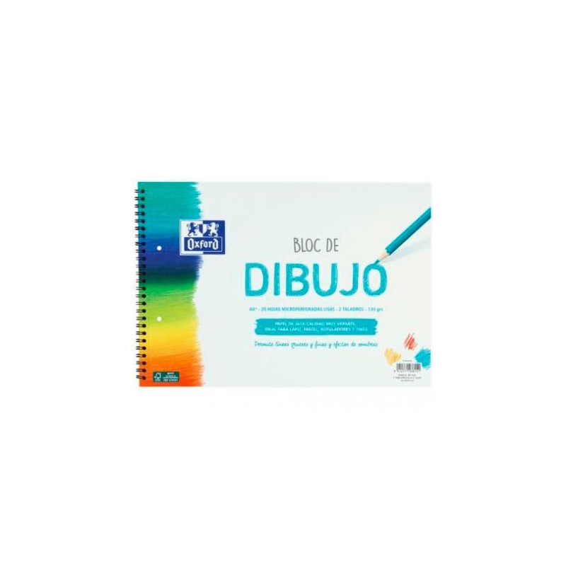 (400148235) OXFORD BLOC DIBUJO ESCOLAR MULTITALADRO 2 T/ BLANDA ESPIRAL 20H 130GR A4+ LISO BLANCO