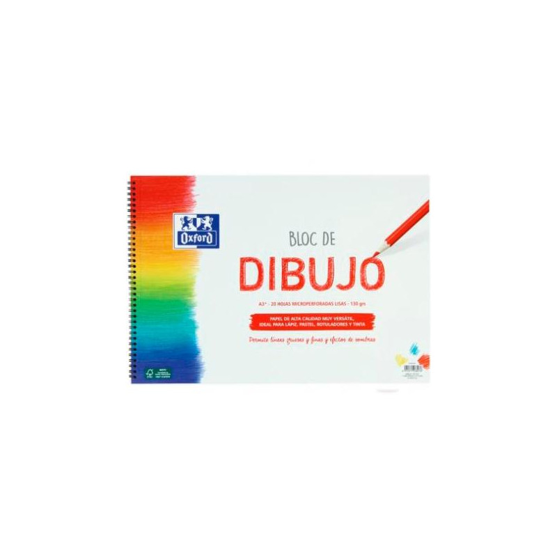 (400148237) OXFORD BLOC DIBUJO ESCOLAR T/ BLANDA ESPIRAL 20H 130GR A3+ LISO BLANCO