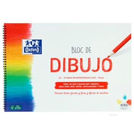 (400148237) OXFORD BLOC DIBUJO ESCOLAR T/ BLANDA ESPIRAL 20H 130GR A3+ LISO BLANCO