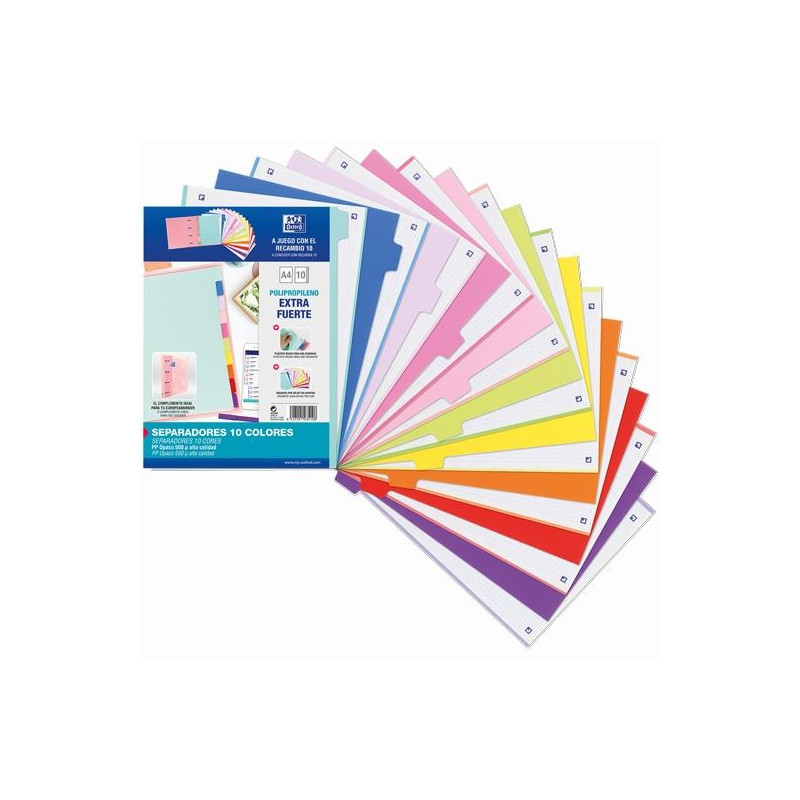 (400159038) OXFORD SEPARADORES 10 POSICIONES A4 PP 500 MICRAS COLORES