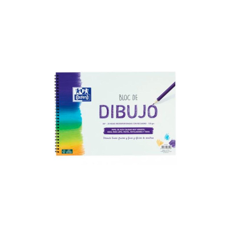 (400148234) OXFORD BLOC DIBUJO ESCOLAR T/ BLANDA ESPIRAL 20H 130GR A4+ C/ RECUADRO LISO BLANCO