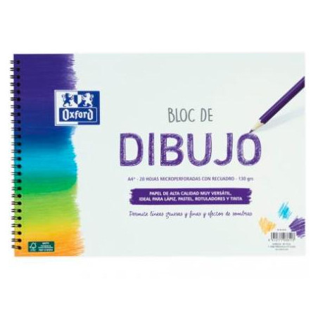 (400148234) OXFORD BLOC DIBUJO ESCOLAR T/ BLANDA ESPIRAL 20H 130GR A4+ C/ RECUADRO LISO BLANCO