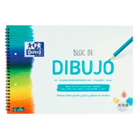 (400148235) OXFORD BLOC DIBUJO ESCOLAR MULTITALADRO 2 T/ BLANDA ESPIRAL 20H 130GR A4+ LISO BLANCO