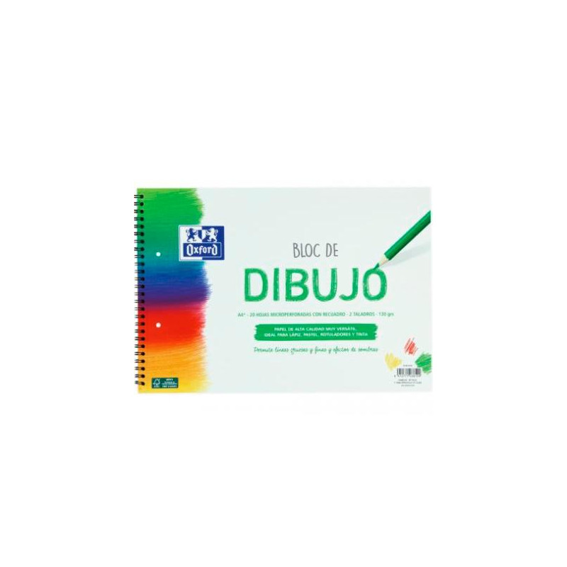 (400148236) OXFORD BLOC DIBUJO ESCOLAR MULTITALADRO 2 T/ BLANDA ESPIRAL 20H 130GR A4+ C/ RECUADRO LISO BLANCO