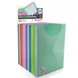 (35311) OFFICE BOX SOBRE BROCHE COLORLINE A4+/FOLIO MULTITALADRO CIERRE V-LOCK PP C/SURTIDOS EXPOSITOR 120 UD