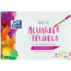 (400148239) OXFORD BLOC PINTURA ACUARELA Y TÉMPERA 10H 300GR ESPIRAL A3+ LISO BLANCO