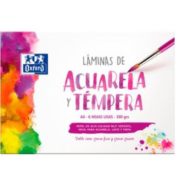(400151293) OXFORD LÁMINAS PARA PINTURA ACUARELA Y TÉMPERA 6H 300GR A4 LISO BLANCO