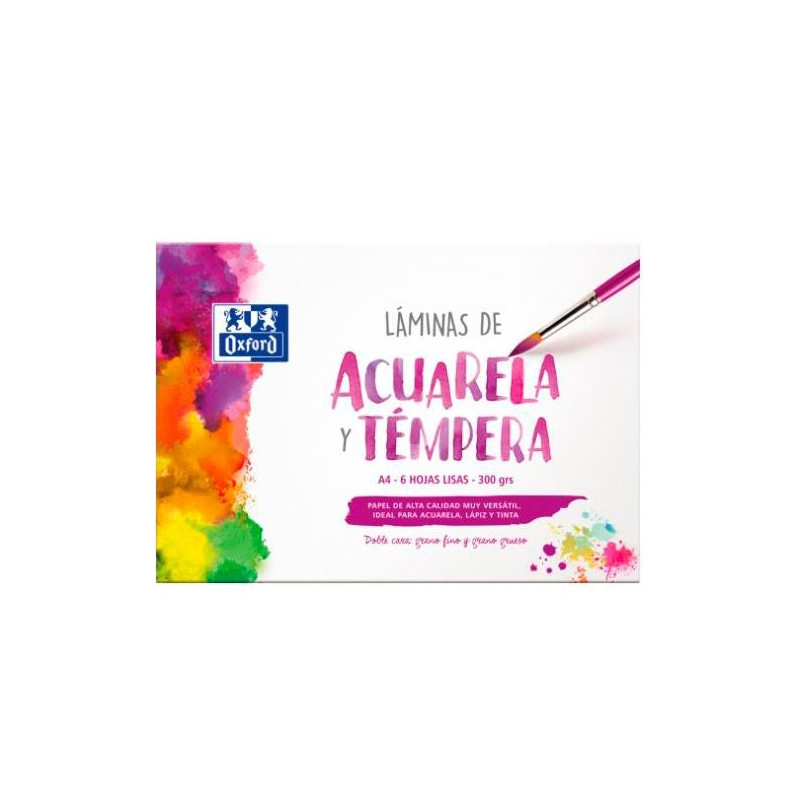 (400151293) OXFORD LÁMINAS PARA PINTURA ACUARELA Y TÉMPERA 6H 300GR A4 LISO BLANCO