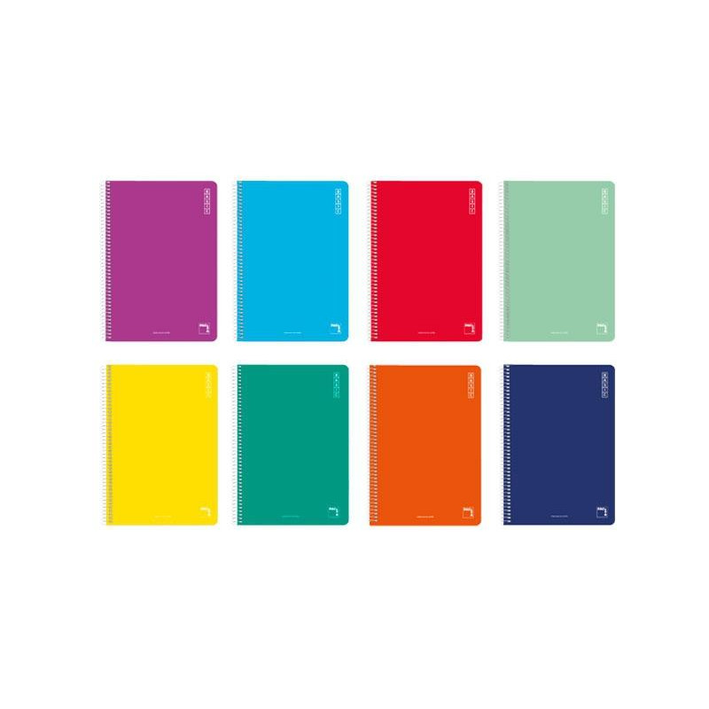 (16419) PACSA CUADERNO BASIC 80H FOLIO 60GR 1 LINEA TAPAS CARTÓN PACK 10 UD COLORES SURTIDOS