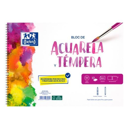 (400197384) OXFORD PACK BLOC ACUARELA + 2 PINCELES 10H A4+ 300GR MICROPERFORADO