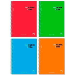 (16366) PACSA CUADERNO SUPERBLOCK EXTRA 120H A4 90GR 5X5 + GRECA MICROPERFORADO TAPA DURA PACK 4 UD C/SURTIDOS
