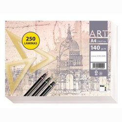 (22020) PACSA PAPEL DE DIBUJO SERIE ART PAQUETE 250 LÁMINAS A4 140GR LISO SIN RECUADRO BLANCO