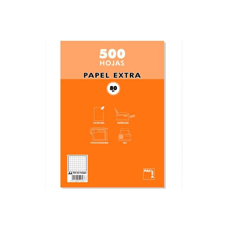 (22081) PACSA PAQUETE PAPEL EXTRA 500H A4 80GR 6X6MM SIN TALADROS BLANCO