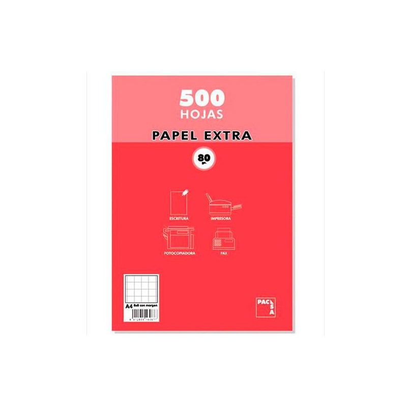 (22082) PACSA PAQUETE PAPEL EXTRA 500H A4 80GR 8X8MM SIN TALADROS BLANCO