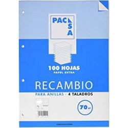(21204) PACSA RECAMBIO 100H A5 70GR 4X4MM 4 TALADROS PAPEL EXTRA