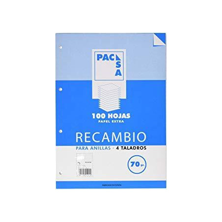 (21204) PACSA RECAMBIO 100H A5 70GR 4X4MM 4 TALADROS PAPEL EXTRA