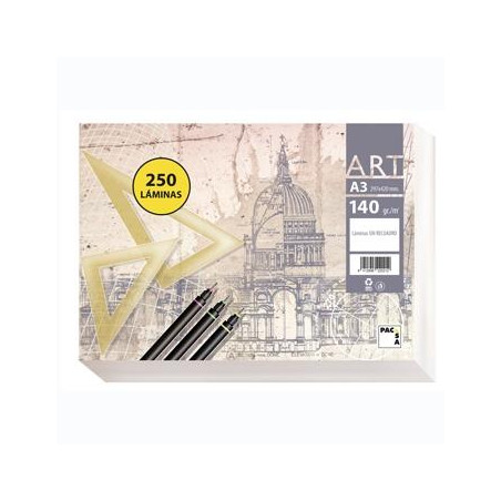 (22021) PACSA PAPEL DE DIBUJO SERIE ART PAQUETE 250 LÁMINAS A3 140GR LISO SIN RECUADRO BLANCO
