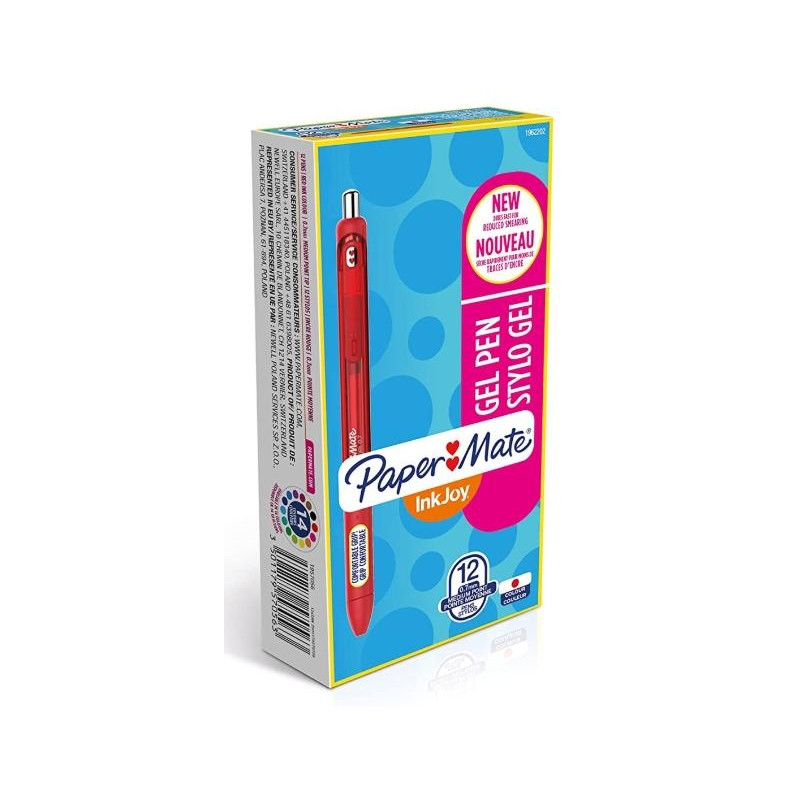 (1957056) PAPER MATE INKJOY GEL BRILLANTE BOLÍGRAFO RETRÁCTIL PUNTA MEDIA ROJO CAJA -12U-