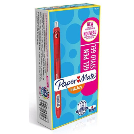 (1957056) PAPER MATE INKJOY GEL BRILLANTE BOLÍGRAFO RETRÁCTIL PUNTA MEDIA ROJO CAJA -12U-