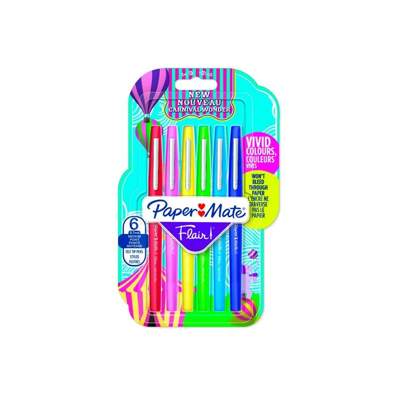 (2108469) PAPER MATE FLAIR ORIGINAL ROTULADOR PUNTA DE FIBRA TAPÓN HERMÉTICO CARNIVAL BLISTER 6 COLORES